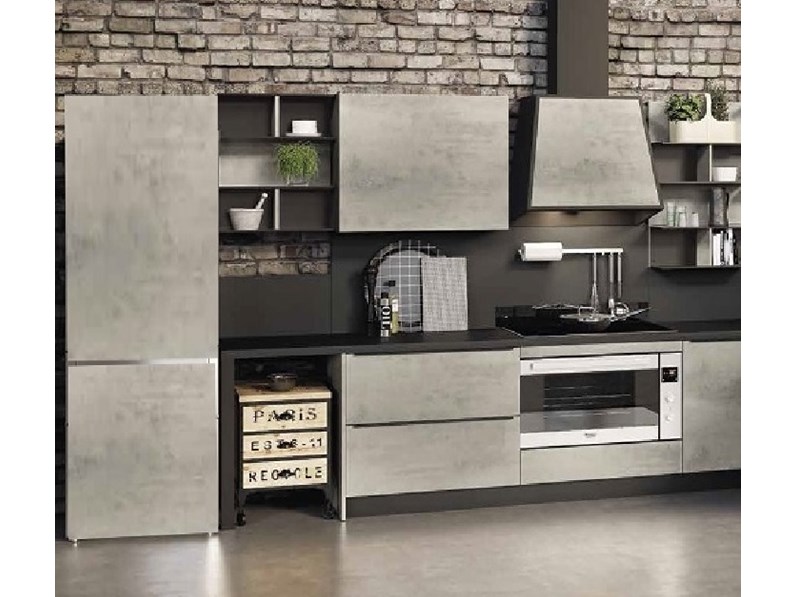 Cucina Grigio Moderna Con Penisola Cucina Industrial Cemento E Metallo Nuovi Mondi Cucine Scontata