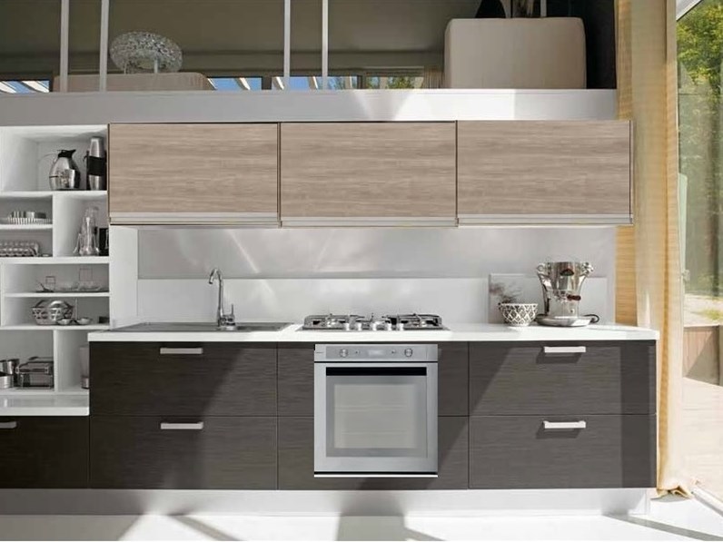 CUCINA linea moderna new beige e grigio essential con libreria in ... CUCINA linea moderna new beige e grigio essential con libreria in ...
