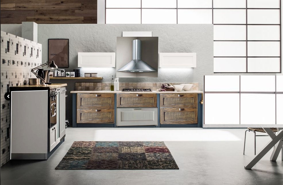 Cucina lineare vintage industrial in offerta in legno completa di ... Vintage camino disegno