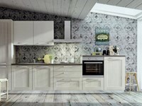 Composizione cucina con abbinamento rovere e canapa