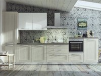 Composizione cucina con abbinamento rovere e bianco lucido