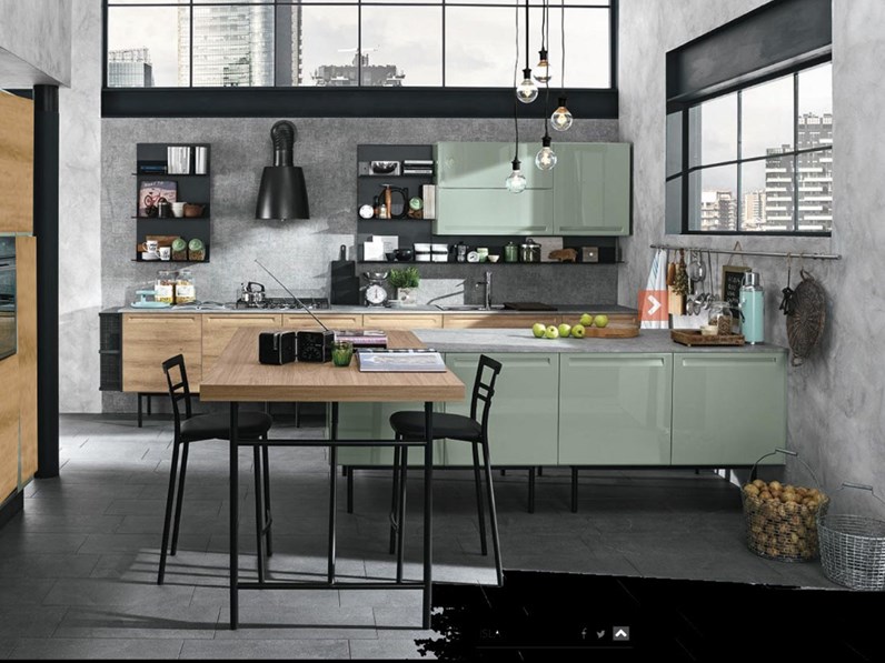 Cucina Moderna Con Isola E Piano Lavoro Olmo Industrial In Offerta