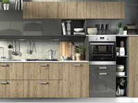 cucina lineare essenza rovere e grigio in offerta nuovimondi outlet convenienza completa di elettrodom hotpoint