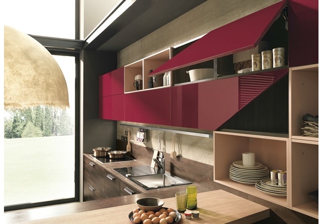 cucina moderna in essenza olmo dark compresa di soggiorno ...