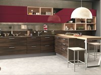 cucina moderna in essenza olmodark e laccato red