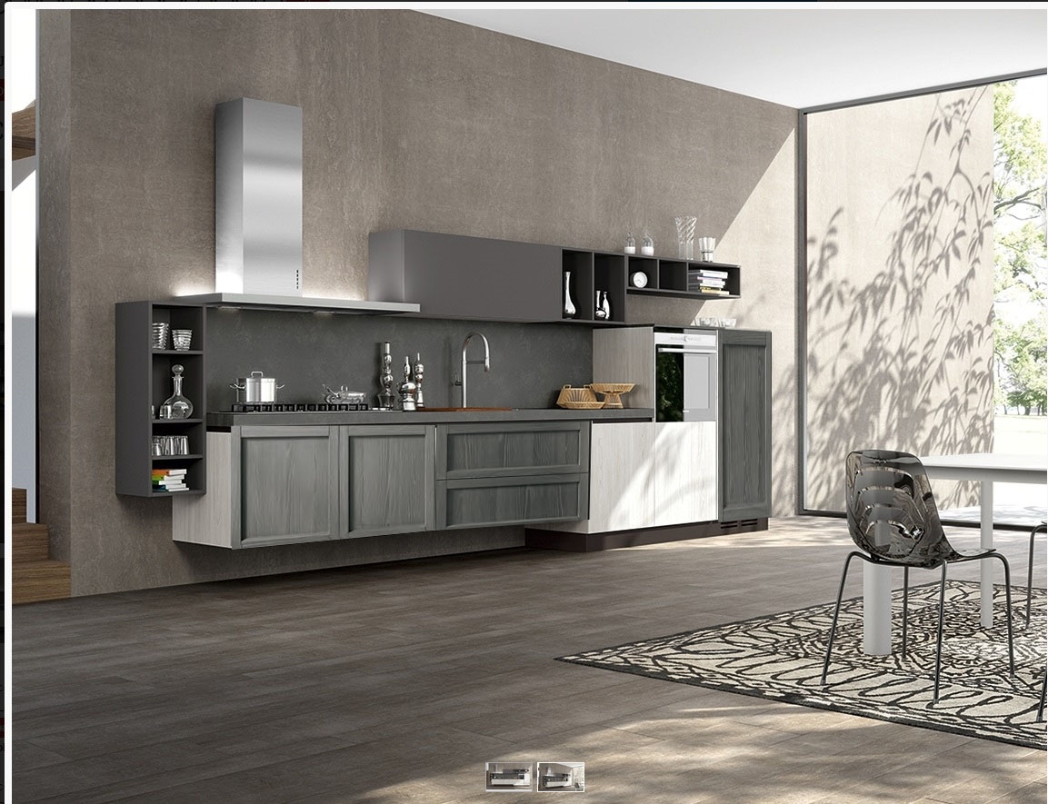 cucina moderna in legno essenza tale mezza sospesa con colonne ...