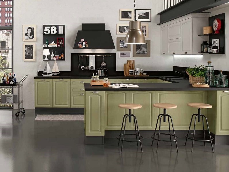 Cucina Nuovi Mondi Cucine Cucina Moderna Industrial In Legno Masello Colore White Green In Offerta Nuovimondi