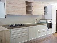 Cucine Cucina Cucina moderna con penisola da cm 180 mobile essenza rovere in offerta nuovimondi outlet scontato del -49 %