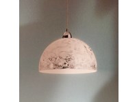 Lampadario a sospensione moderno, produzione ditta Fabas Luce, modello Brenda 3365-46-290 in Vetro centrifugato Bianco ed argento.
