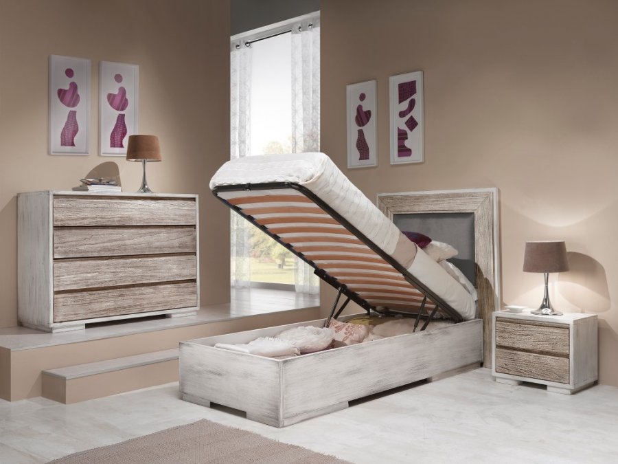 Letto singolo con il contenitore in legno di rovere Letti a prezzi