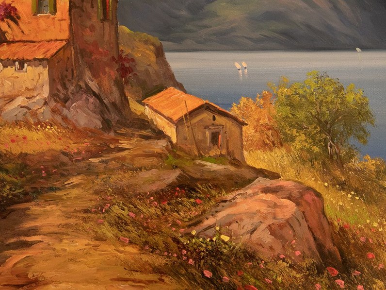 Quadro Dipinto A Mano Con Angeli - Olio Su Tela 60x90 Cm - Opera D'Arte Unica Già Incorniciata