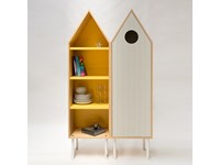 Cabina Valsecchi modello Levante. Cabina a giorno porta oggetti con struttura in impiallacciato frassino naturale disponibile in bianco, azzurro o giallo.