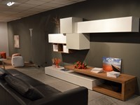 Composizione mobile soggiorno SAN GIACOMO design modello LAMPO in finitura laccato opaco color bianco articoe grigio corda . Offerta Outlet Moobilgross. Scontata del 30%