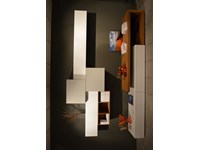 Composizione mobile soggiorno SAN GIACOMO design modello LAMPO in finitura laccato opaco color bianco articoe grigio corda . Offerta Outlet Moobilgross. Scontata del 30%