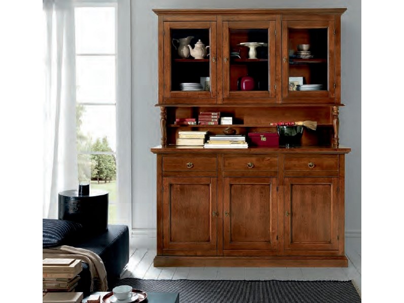 Credenza con alzata Artigianale in legno Massello a prezzo
