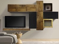 mobile etnico parete soggiorno moderno sospeso in legno e bambu design completo di pensili con mensola omaggio