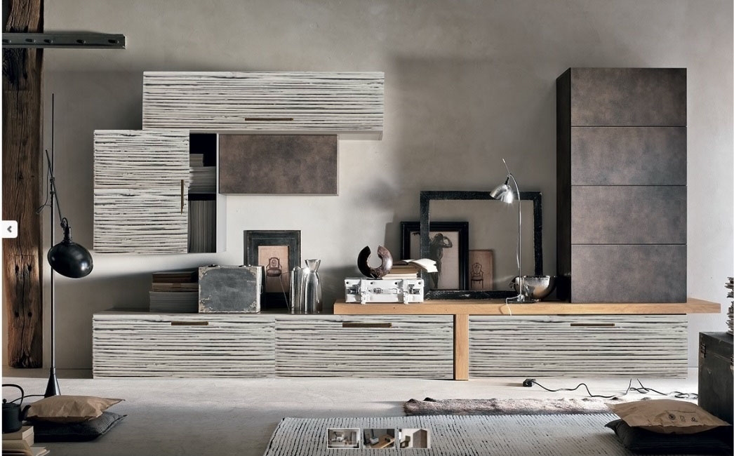 Mobile soggiorno in legno colore essenza bronzo e grey bambu in ... Mobile soggiorno