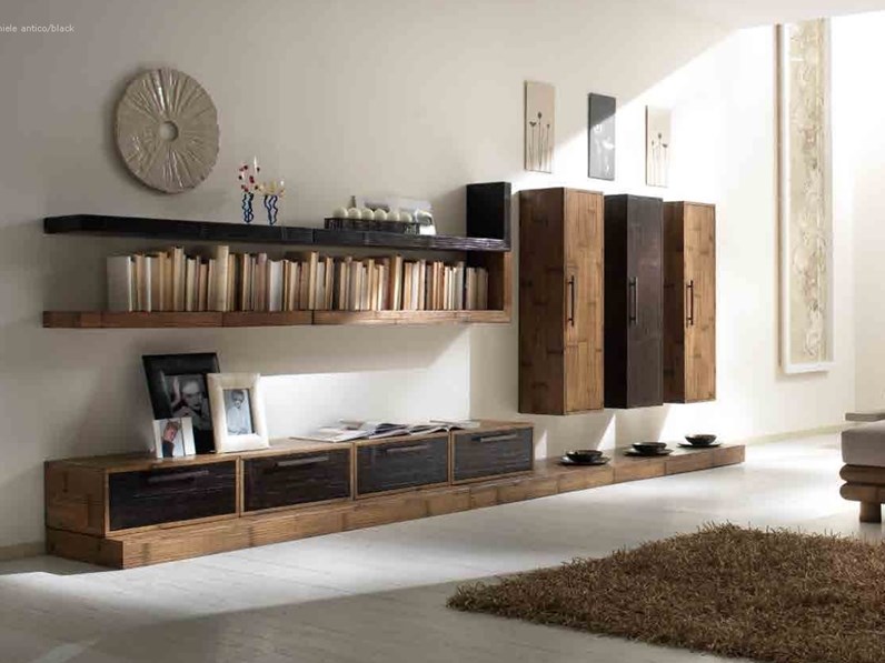 Parete attrezzata Bortoli Soggiorno legno e bambu miele e black ... Parete attrezzata Bortoli Soggiorno legno e bambu miele e black ...