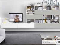 Parete attrezzata Colombini modello L521 linea Golf. Parete attrezzata per la zona giorno in frassino bianco puro, frassino dorian e zafferano.