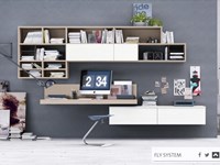 Parete attrezzata Colombini modello L522 linea Golf. Parete attrezzata per zona giorno in finitura frassino bianco puro, frassino canapa e grigio Londra.
