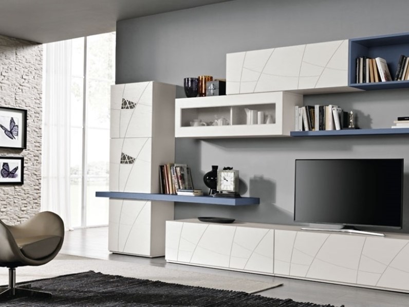 Parete Attrezzata In Laccato Opaco E Frassino Bianco