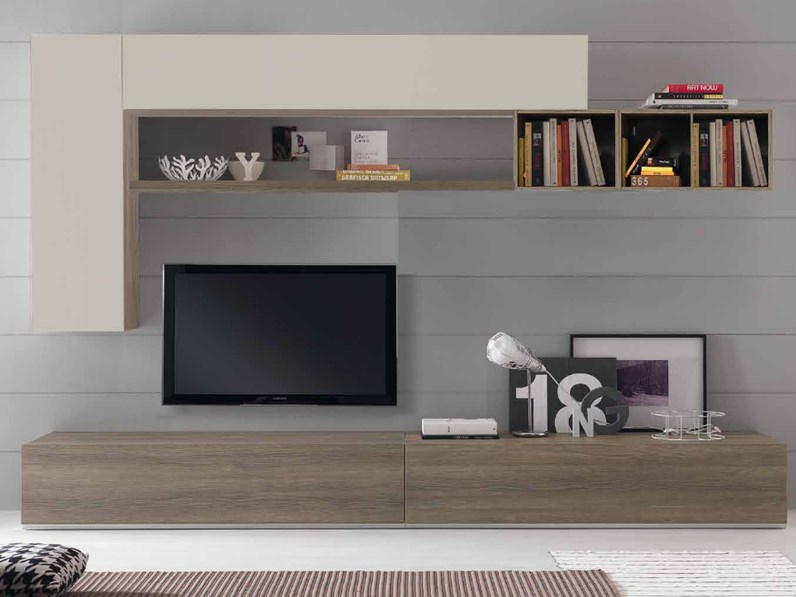 Parete attrezzata in stile moderno Spar in laccato opaco Offerta Outlet Parete attrezzata in stile moderno Spar in laccato opaco Offerta Outlet