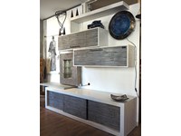parete soggiorno etnico in legno e crash bambu grigio e white in offerta