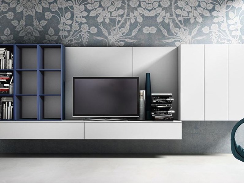 Mobili soggiorno attuale sospeso completo di porta tv e libreria ad ... Soggiorno sospeso