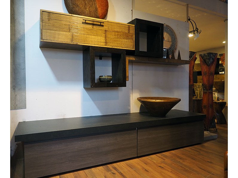 Soggiorno moderno in legno e crash bambu in offerta convenienza outlet Soggiorno legno
