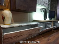 parete soggiorno moderno lineare vintage e seta bronzo con top essenza olmo nature