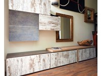 parete soggiorno moderno lineare vintage e seta bronzo con top essenza olmo nature