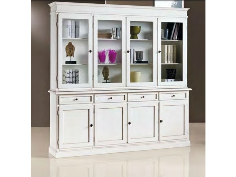 Artigianale in legno Credenza vetrina bianca in legno mottes