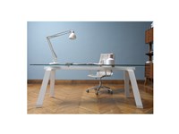 MIDJ Tavolo Toronto Fisso Cristallo con Struttura Acciaio Bianco