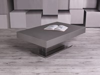 Tavolo Altacom modello Ares Fold. Tavolo con altezza regolabile e struttura in metallo con piano malta beton grigio scuro e base inox.