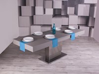 Tavolo Altacom modello Ares Fold. Tavolo con altezza regolabile e struttura in metallo con piano malta beton grigio scuro e base inox.