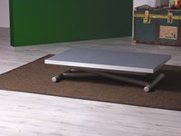 Tavolo Altacom modello Universe. Tavolino trasformabile in tavolo da pranzo, con piano malta pietra spatolata antracite e base verniciato grisou’.
