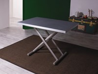 Tavolo Altacom modello Universe. Tavolino trasformabile in tavolo da pranzo, con piano malta pietra spatolata antracite e base verniciato grisou’.