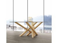 Tavolo Design Vetro E Travi Legno Massello