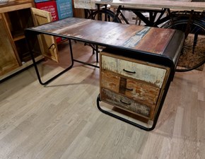 Tavolo in legno rettangolare Scrivania industrial round   Outlet etnico a prezzo scontato
