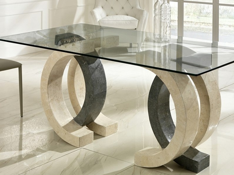 tavolo vetro pietra